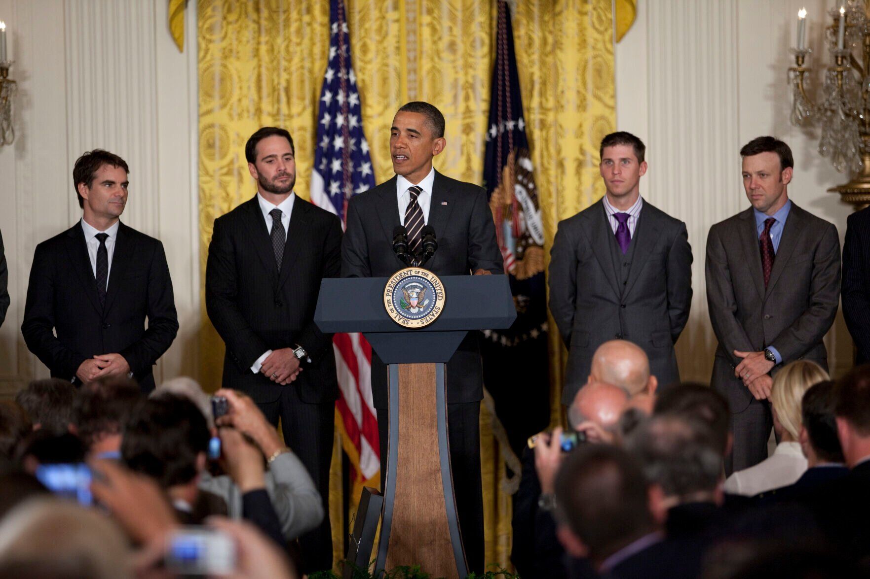 Barack Obama, Jimmy Johnson, Jeff Gordon, Denny Hamlin, Matt Kenseth